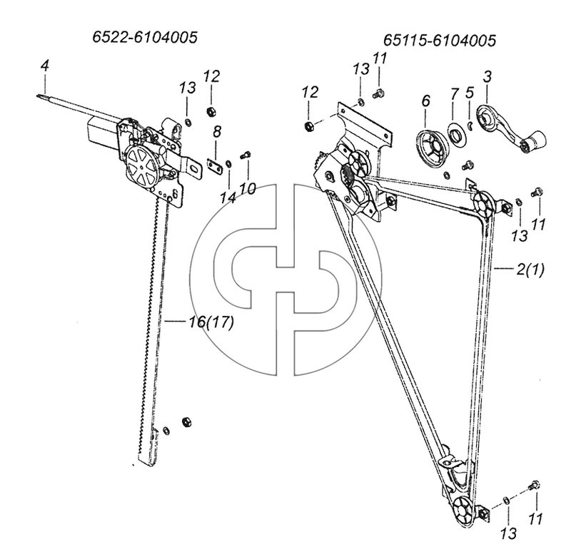 65115-6104005 Установка стеклоподъемников двери (№3 на схеме)