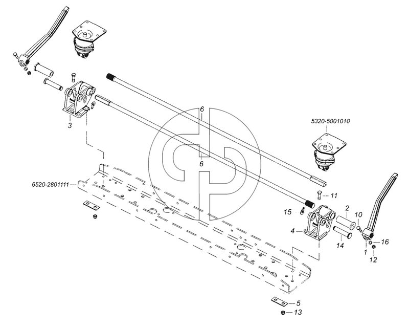 6520-5000003 Переднее крепление и механизм уравновешивания кабины (№6 на схеме)