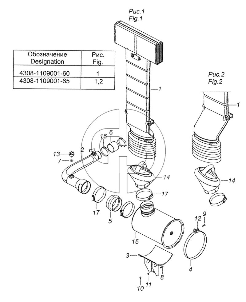 4308-1109001-60 Установка воздушного фильтра (№7 на схеме)