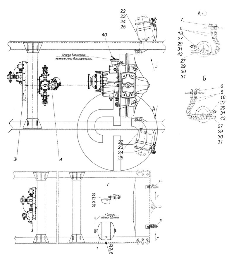 4308-3506002-44 Пневмопривод заднего моста (№5 на схеме)