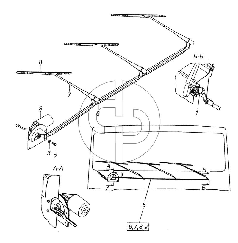 6520-5205001 Установка стеклоочистителя (№2 на схеме)