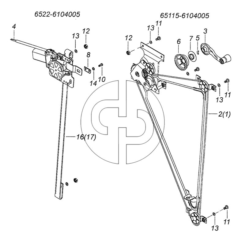 65115-6104005 Установка стеклоподъемников двери (№3 на схеме)