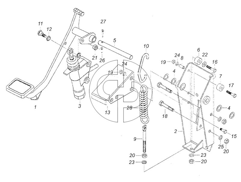 5460-1602008 Педаль сцепления с кронштейном и главным цилиндром (№28 на схеме)