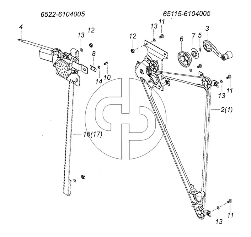65115-6104005 Установка стеклоподъемников двери (№3 на схеме)