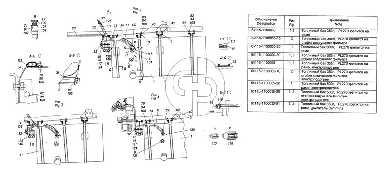65115-1100030 Установка топливного бака, ФГОТ и топливопроводов (№122 на схеме)