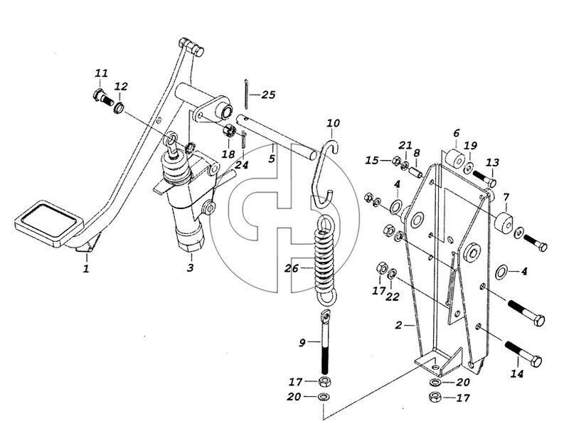 6520-1602008 Педаль сцепления с кронштейном и главным цилиндром (№26 на схеме)
