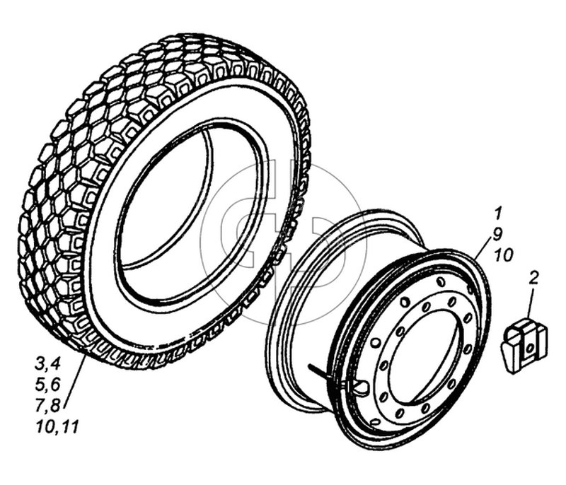 53215-3101011 Колесо 7,5-20 с шиной (№1 на схеме)
