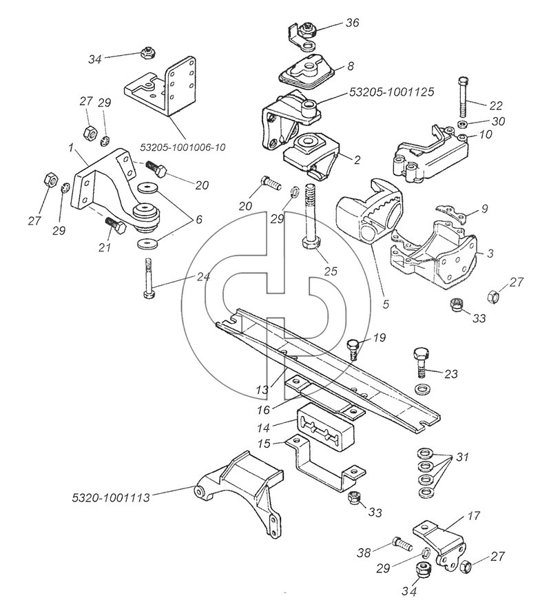 53229-1001005-10 Установка силового агрегата (№8 на схеме)