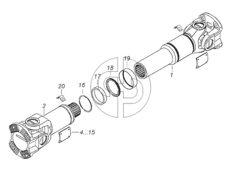 53205-2205011-10 Вал карданный среднего моста (№53215-2205011-10 на схеме)
