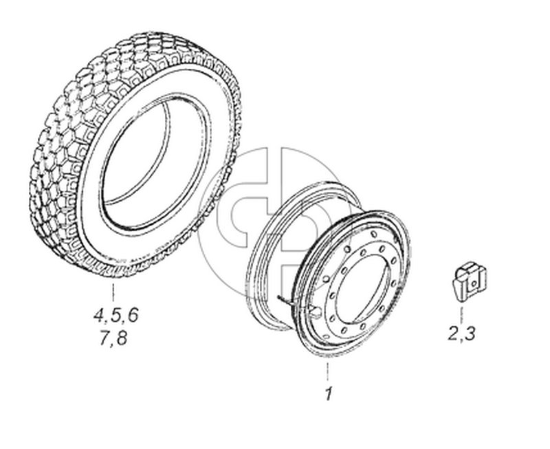 65115-3101011-50 Колесо 7,5-20 с шиной (№1 на схеме)