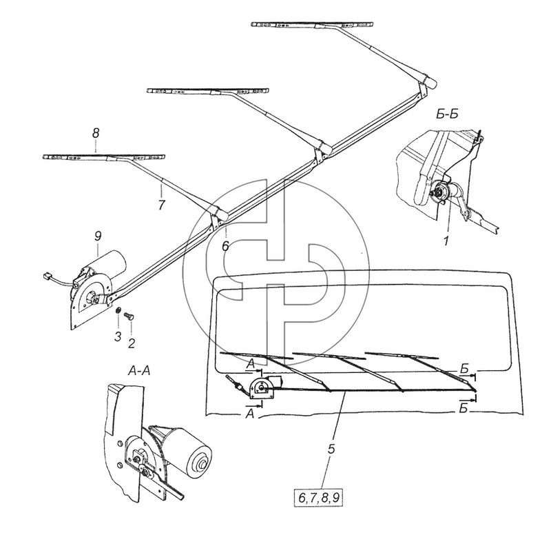 6520-5205001 Установка стеклоочистителя (№2 на схеме)
