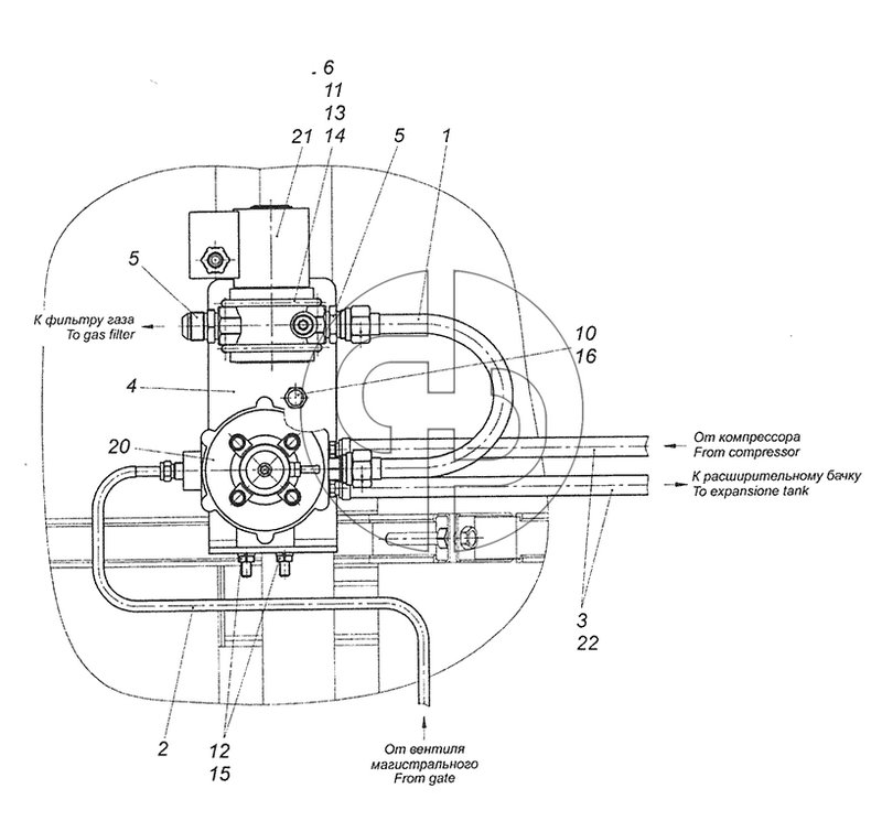 65115-4404100-30 Установка редуктора высокого давления и электромагнитного клапана (№12 на схеме)