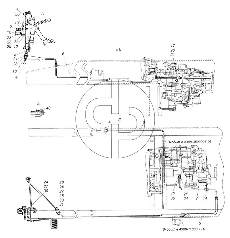 4308-1600006-60 Установка педали и привода выключения сцепления (№35 на схеме)