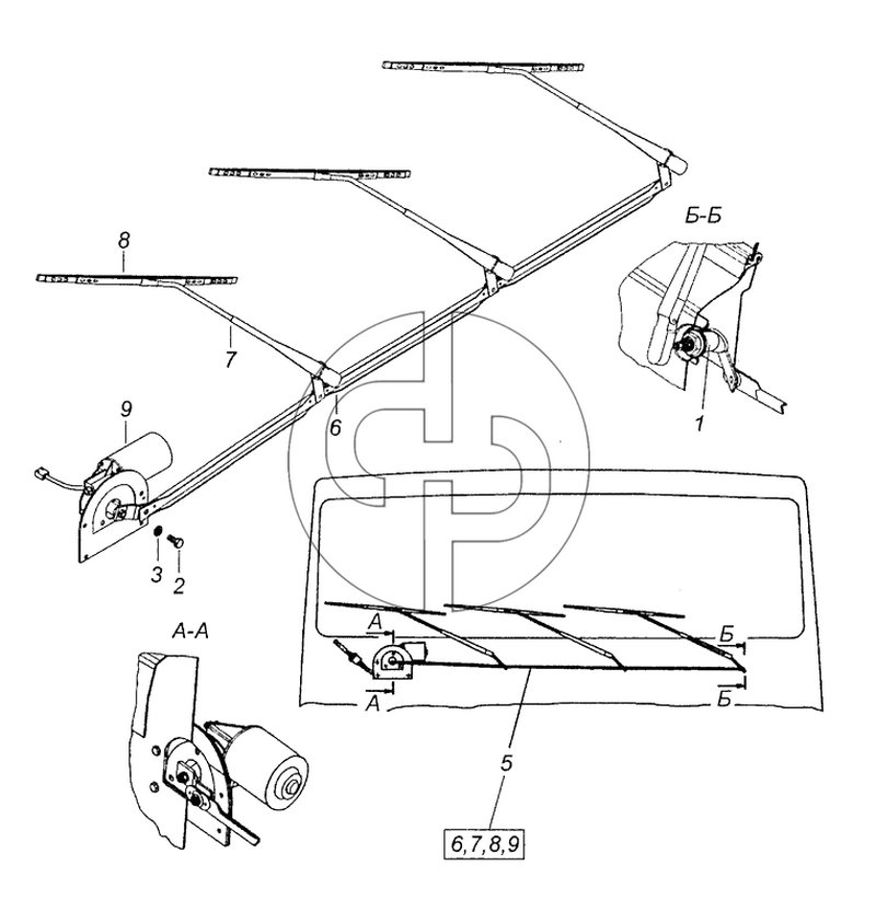 6520-5205001 Установка стеклоочистителя (№2 на схеме)