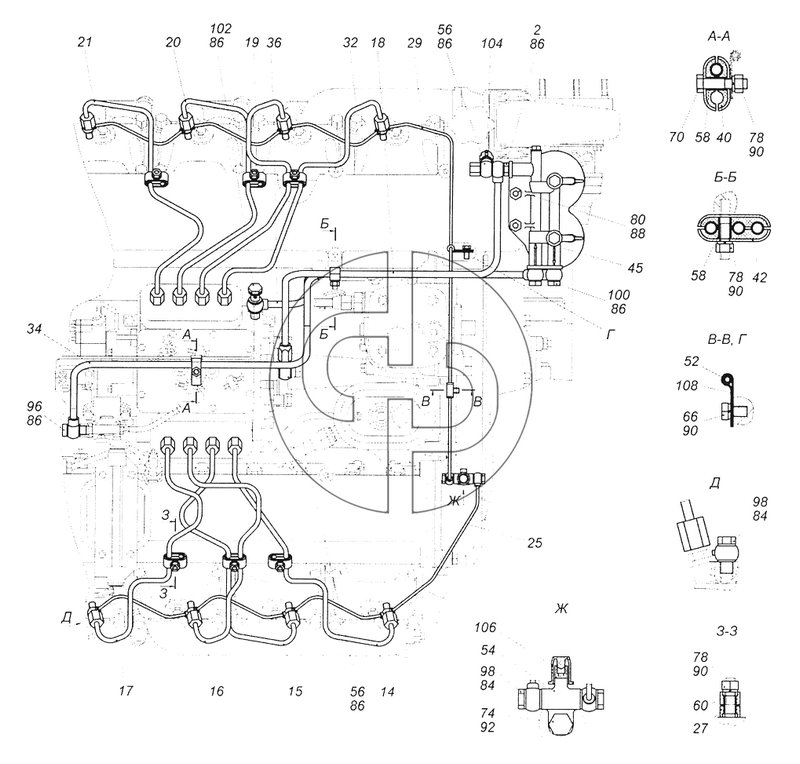 740.21-1104000 Установка топливопроводов (№86 на схеме)