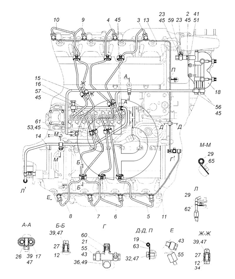 740.51-1104000-90 Установка топливопроводов (№45 на схеме)