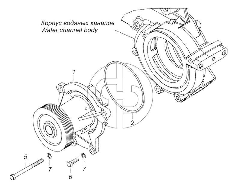 7406.1307005 Установка водяного насоса (№1 на схеме)