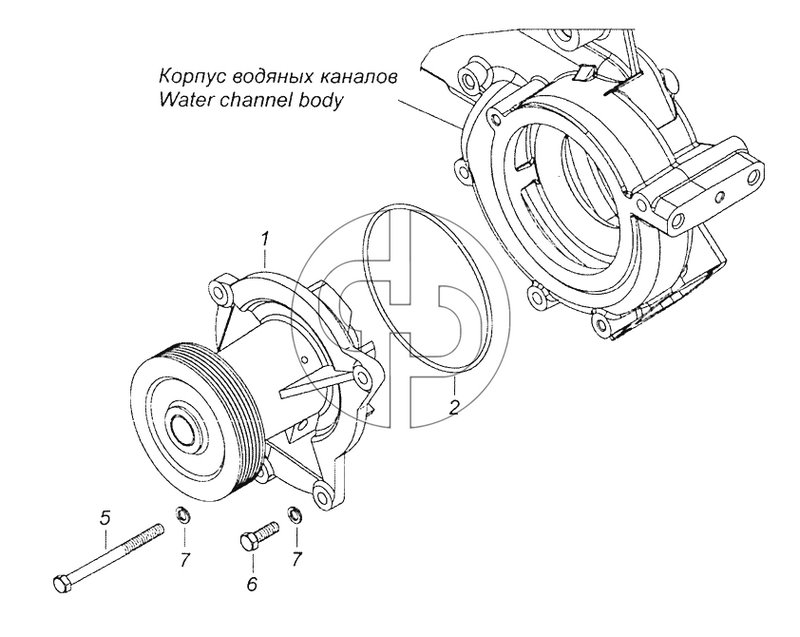 740.63-1307005 Установка водяного насоса (№1 на схеме)
