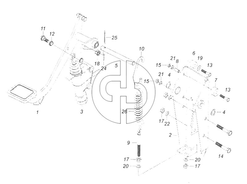 6520-1602008 Педаль сцепления с кронштейном и главным цилиндром (№26 на схеме)