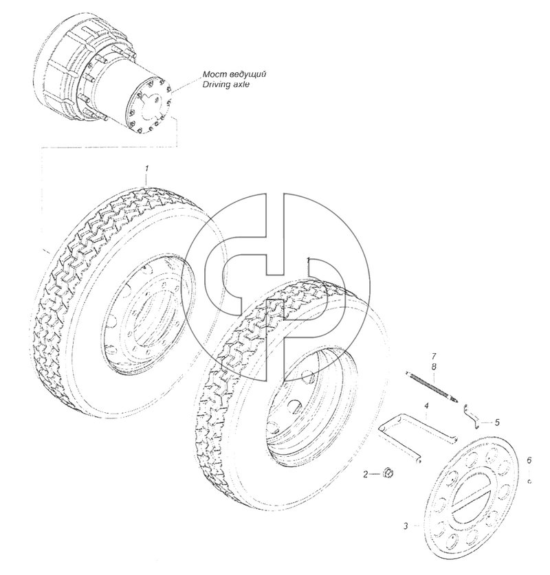 6520-3101703-60 Установка сдвоенных стальных колес с шумопоглащающими колпаками (№2 на схеме)