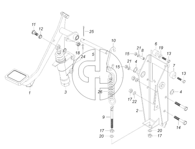 6520-1602008 Педаль сцепления с кронштейном и главным цилиндром (№26 на схеме)