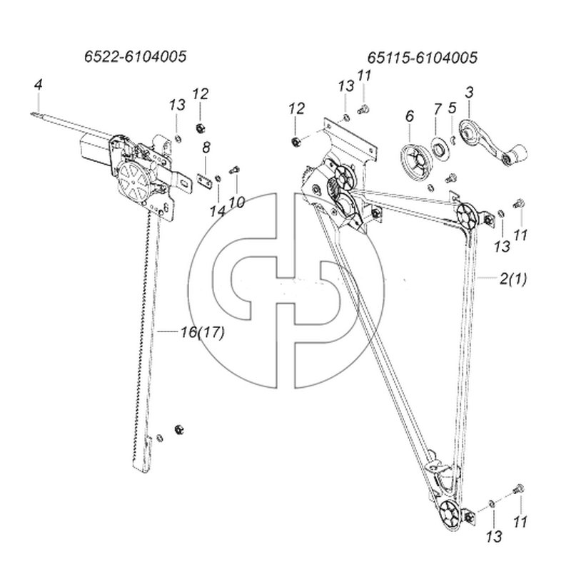 65115-6104005 Установка стеклоподъемников двери (№3 на схеме)