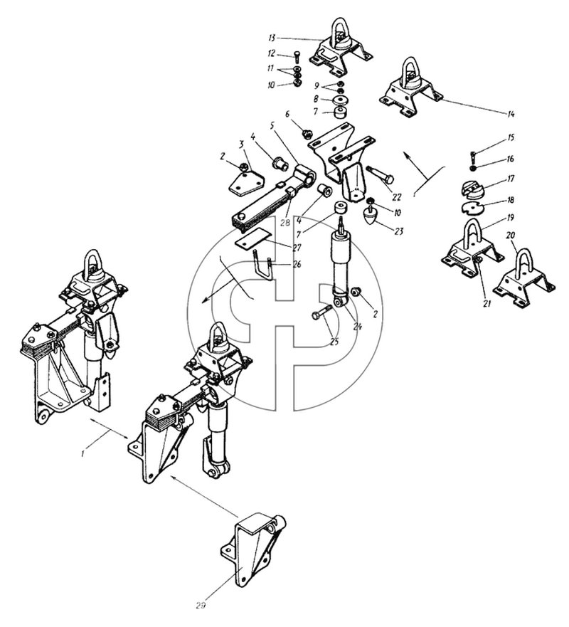 Подвеска задняя кабины (№23 на схеме)