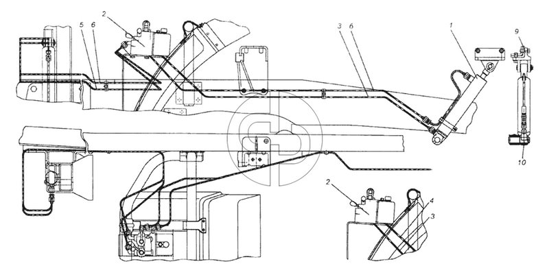 Установка механизма опрокидывания кабины и запасного колеса (№2 на схеме)