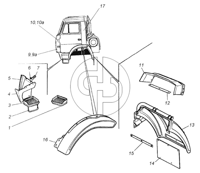 Крыло, брызговик и подножка (№15 на схеме)