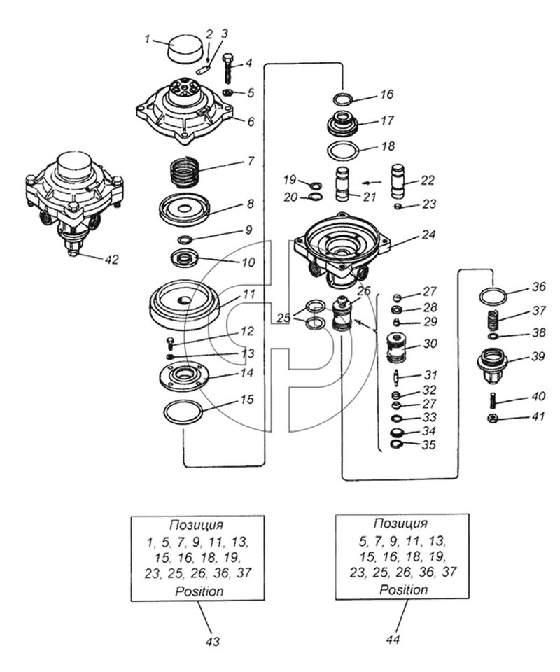 Клапан управления тормозами прицепа с однопроводным приводом в сборе (№25 на схеме)