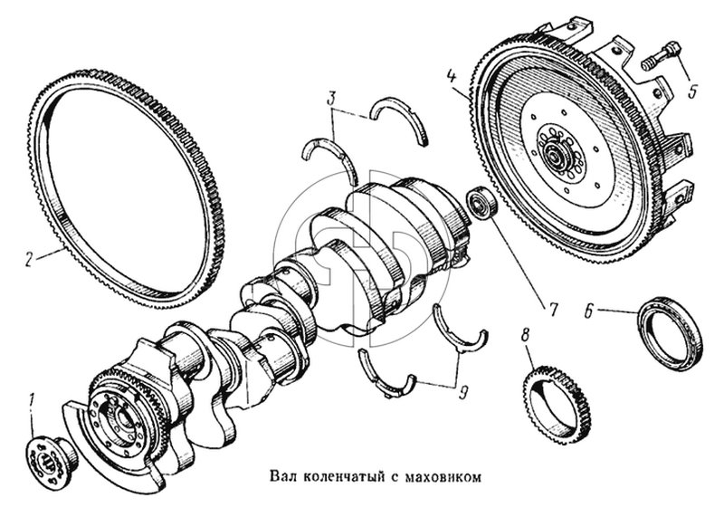 Вал коленчатый с маховиком (№6 на схеме)