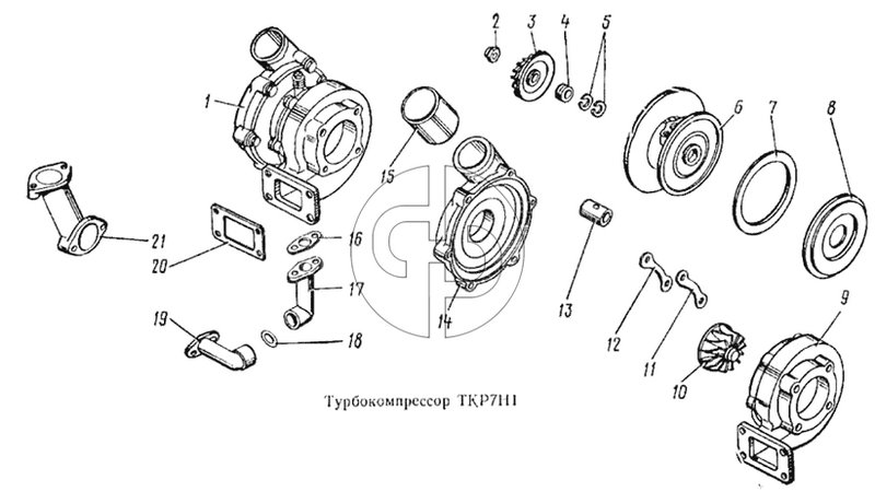 Турбокомпрессор ТКР7Н1 (№1 на схеме)