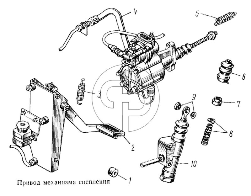Привод механизма сцепления (№10 на схеме)
