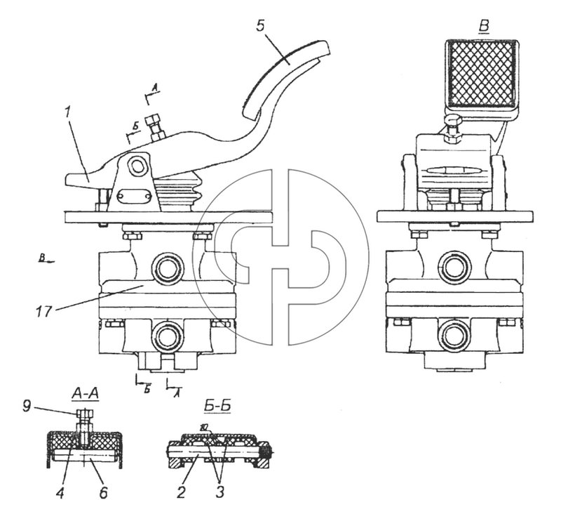 Кран тормозной двухсекционный с педалью (№17 на схеме)