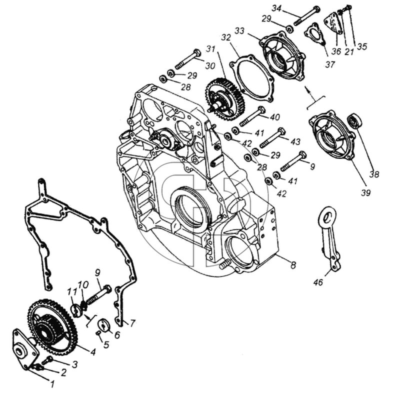 Установка картера маховика (№46 на схеме)