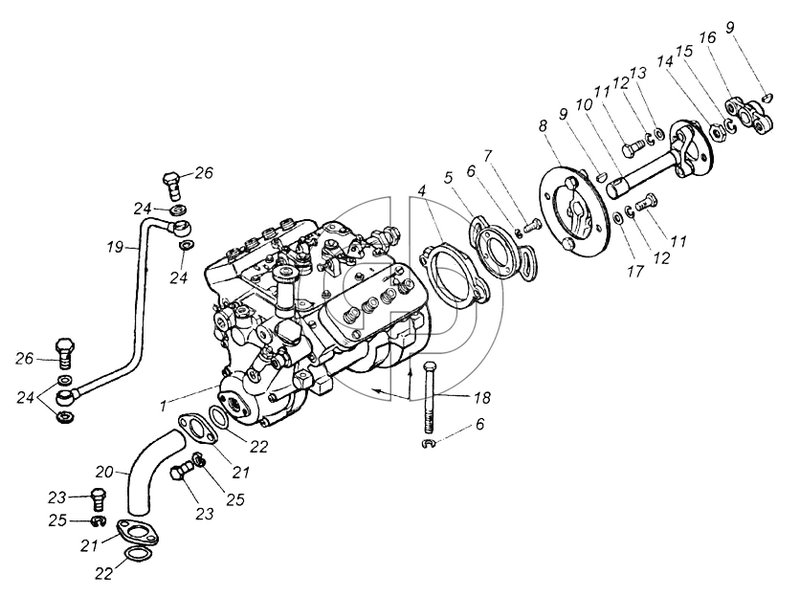 Установка насоса топливного высокого давления (№26 на схеме)