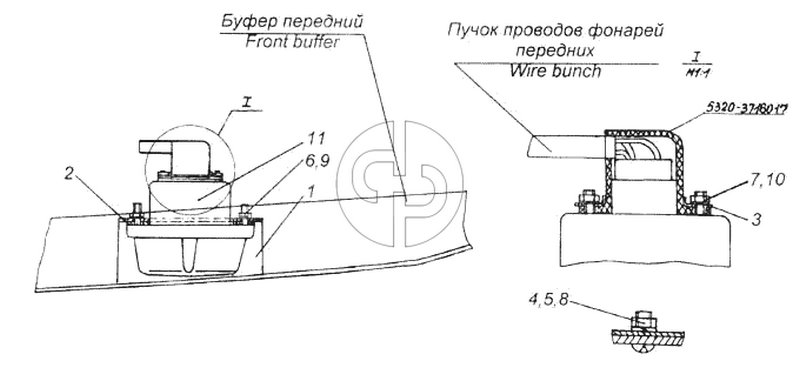 Установка фонарей передних (№1 на схеме)