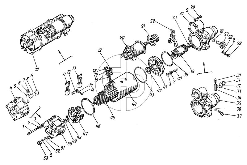 Стартер 740.3708000 (№СТ142-3708830 на схеме)