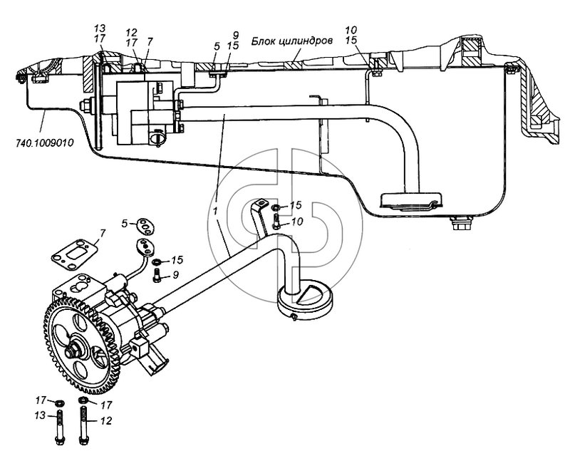 Установка масляного насоса (№740.1009010 на схеме)