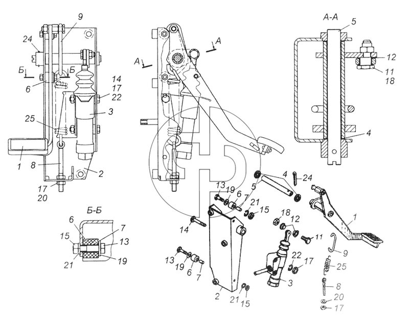 Педаль сцепления с кронштейном и главным цилиндром в сборе (№25 на схеме)