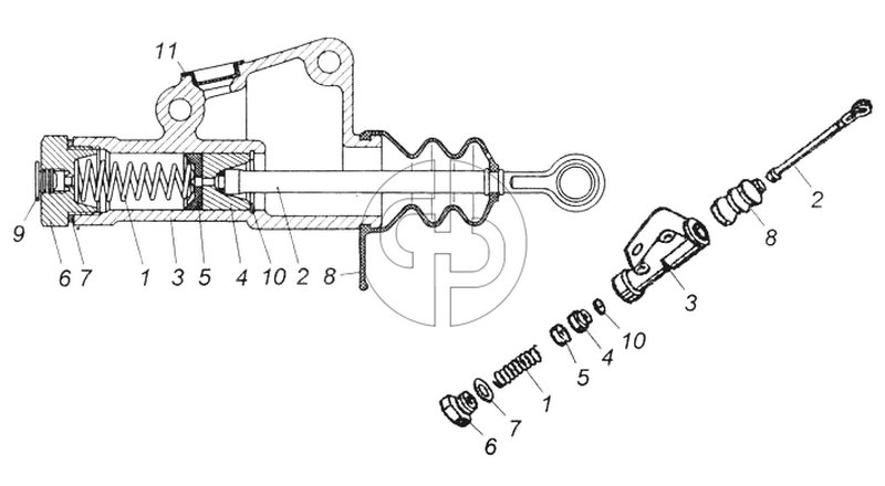 Главный цилиндр в сборе (№2 на схеме)