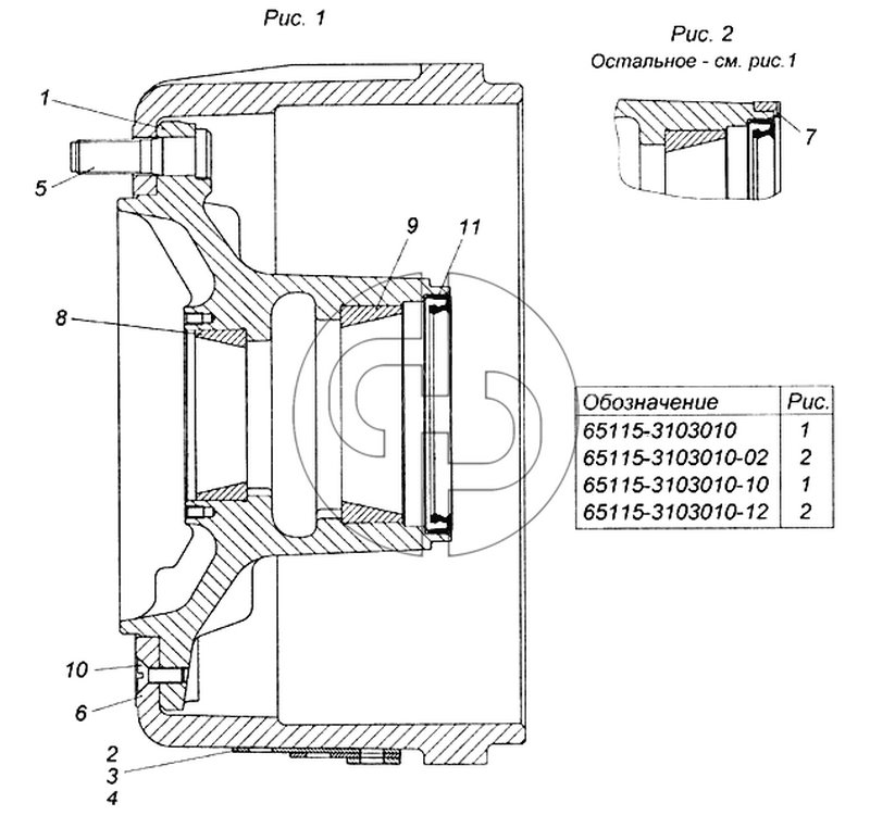 Ступица переднего колеса с барабаном тормоза в сборе (№6 на схеме)