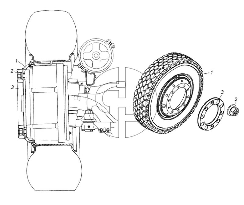 Установка передних стальных колес (№2 на схеме)