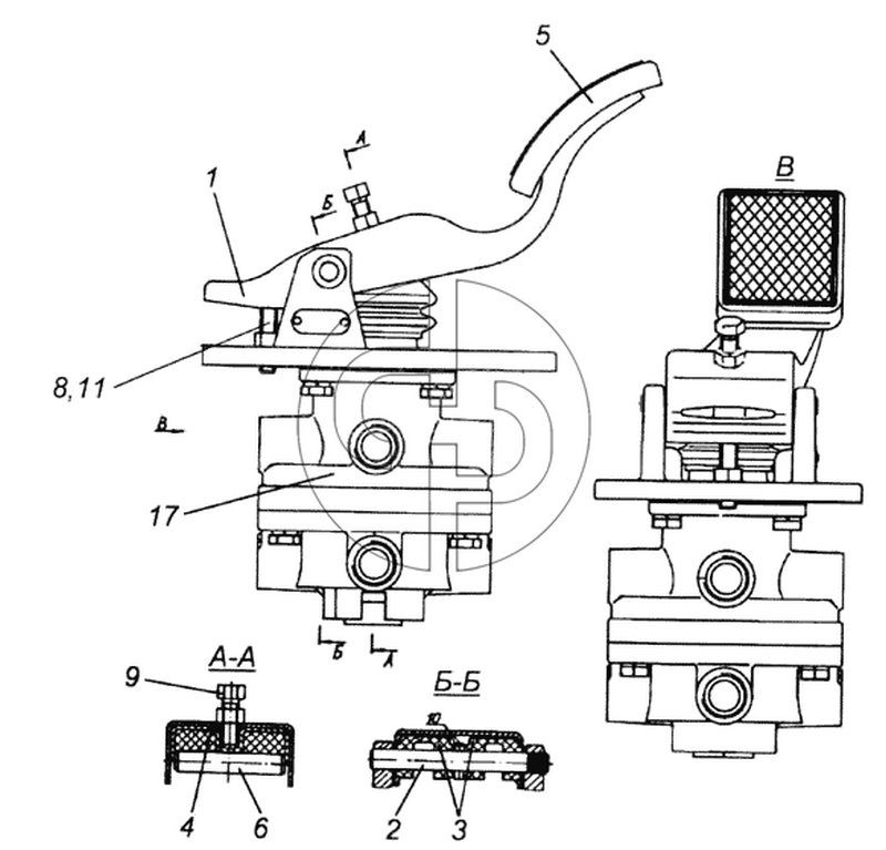 Кран тормозной двухсекционный с педалью (№17 на схеме)