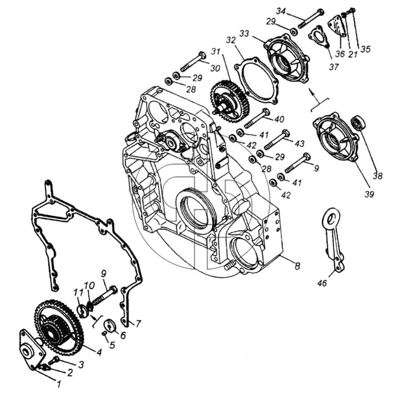 Установка картера маховика (№46 на схеме)