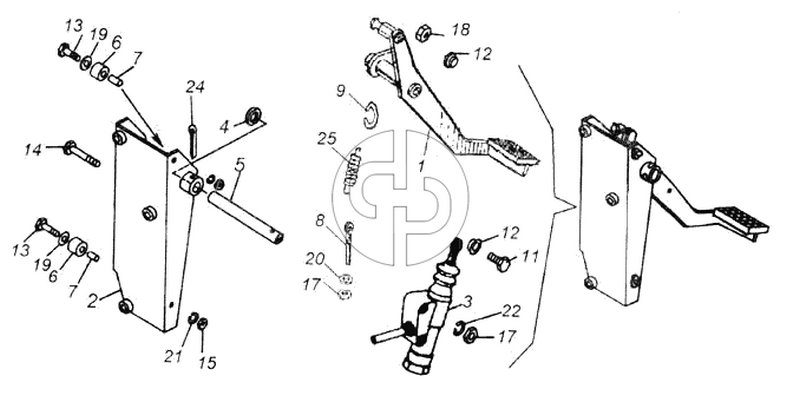 Педаль сцепления с кронштейном и главным цилиндром (№25 на схеме)