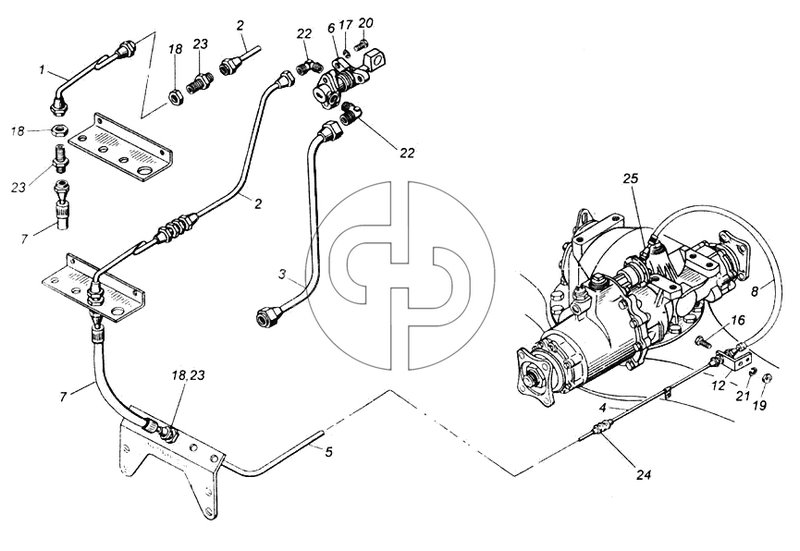 Привод блокировки межосевого дифференциала (№23 на схеме)