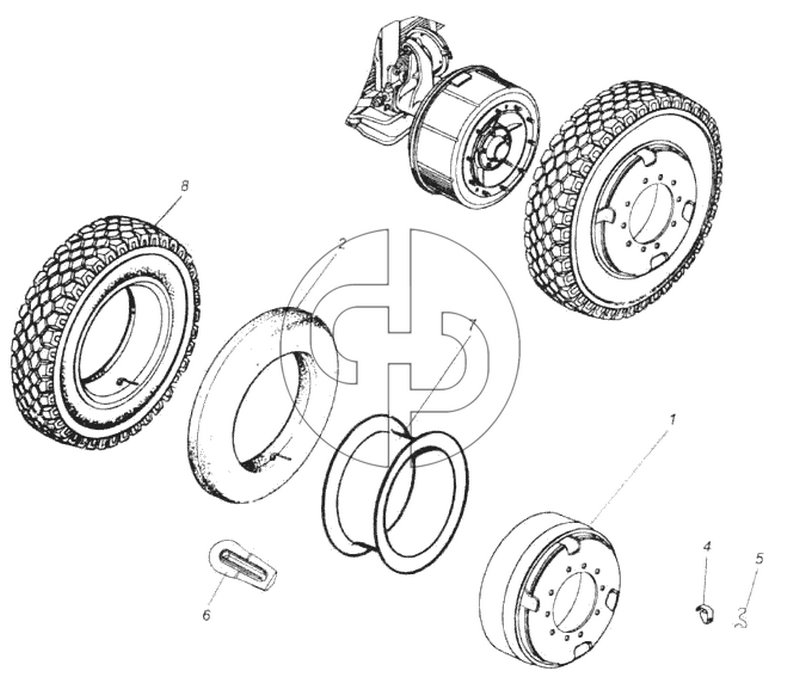 Колесо с шиной правое (№1 на схеме)