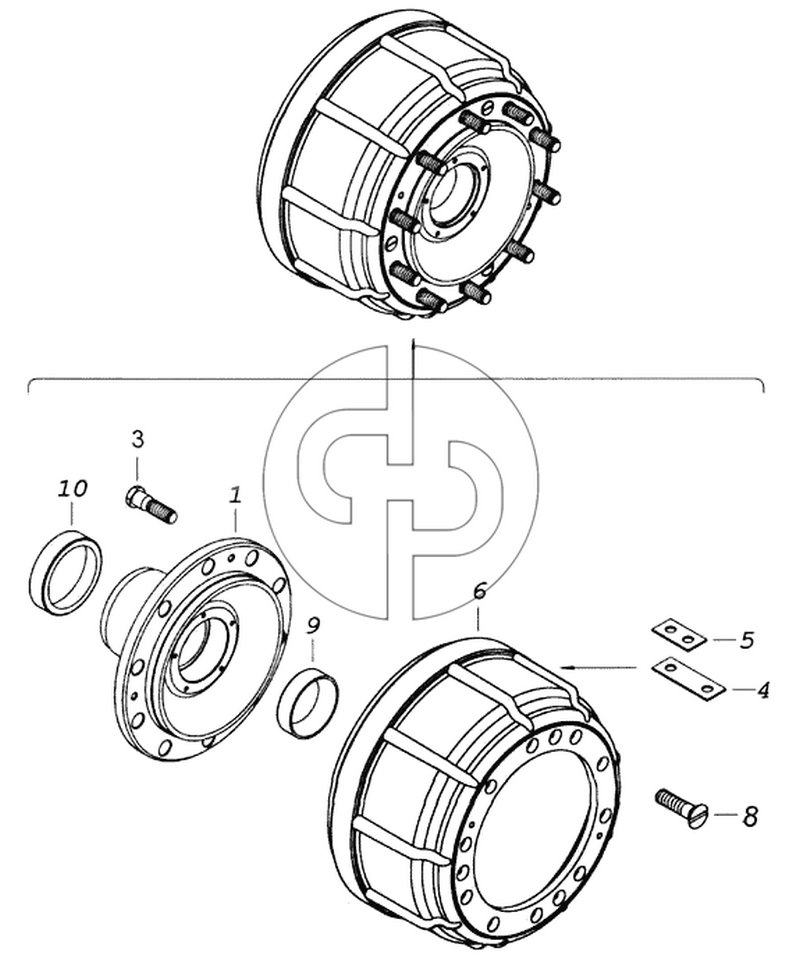 Ступица с барабаном тормоза (№6 на схеме)
