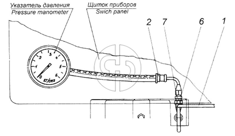 Установка трубопроводов к шинному манометру (№7 на схеме)